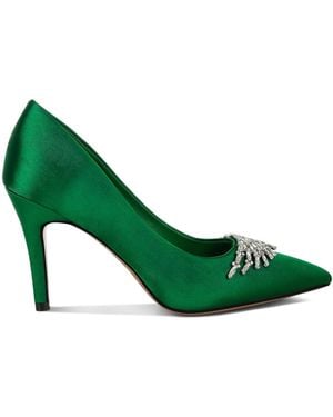 Rag & Co Rhodolia Diamante Brooch Detail Satin Court Shoes - Green