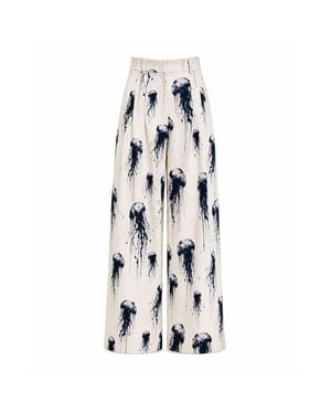 Julia Allert Neutrals Ivory Jellyfish Print Tailored Trousers – Capsule Edition - White