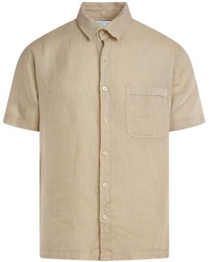 Haris Cotton Neutrals Short Sleeved Front Pocket Linen Shirt-Beach Sand - Natural