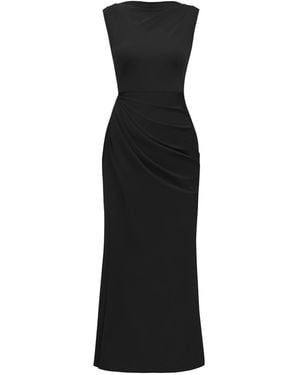 ALINA CERNĂTESCU Whisper Drapped High Neckline Tencel Dress - Black