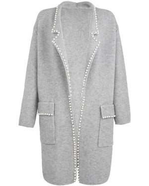 Saachi Pearl Trim Long Knit Blazer - Gray