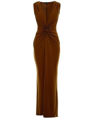 ROSERRY Mallorca Jersey Sleeveless Maxi Dress With Fixed Rosette Detail - Brown