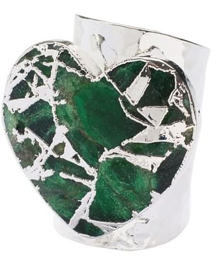 YAA YAA LONDON Molten Heart Longline Green Stone Silver Adjustable Ring