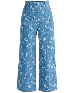 Paisie Wide Leg Denim Pants - Blue