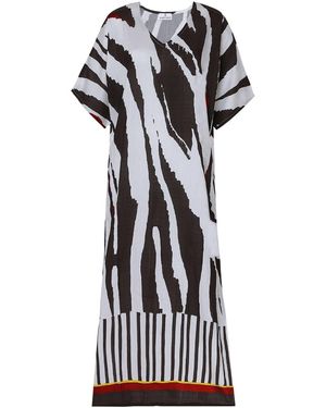 DHARA SHETH DUBAI Into The Wild Zebra Animal Print Long Cotton Kaftan Dress With Side Slit - Black