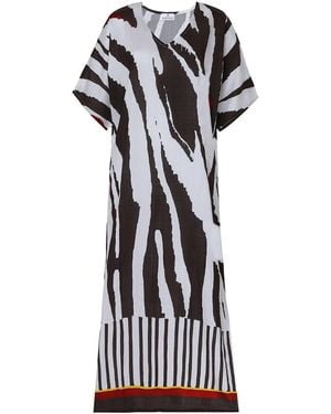 DHARA SHETH DUBAI Into The Wild Zebra Animal Print Long Cotton Kaftan Dress With Side Slit - Black