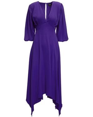 BLUZAT Midi Dress With Pleats And Midi Sleeves - Purple