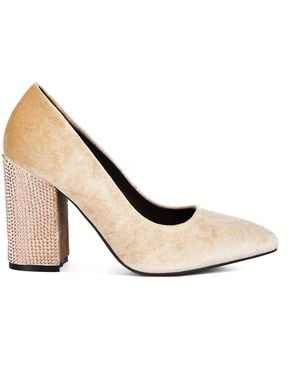 Rag & Co Neutrals Cyber Girl Champagne Diamante Block Heeled Court Shoes - White