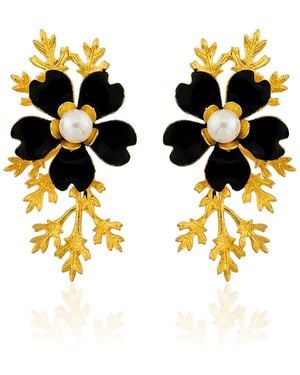 Milou Jewelry Flower Earrings With Branches - Black