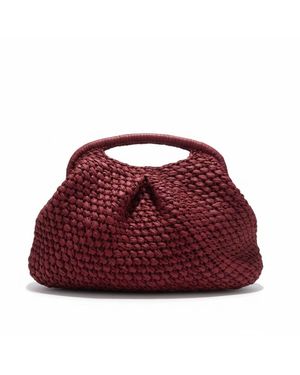 Springmoonatelier Handmade Raffia Top-Handle Bag – Burgundy - Red