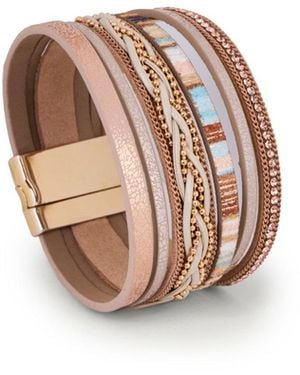 Saachi Braided Leather Multi Strand Bracelet - Brown