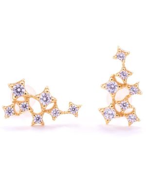 Seven Saints Star Cluster Stud Earrings With Zirconia Diamond, Over Sterling - Pink