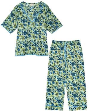 Inara Indian Cotton Floral Printed Pyjamas - Green