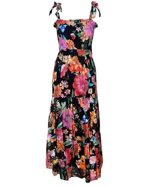 Introvertie VIENNA Girl Got Pockets Shirred Silk Linen Three Tiered Maxi Dress