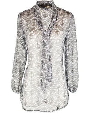 Jennafer Grace Peri Paisley Tie Front Blouse - Grey