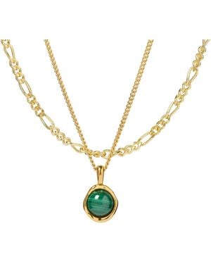 Muru Tiny Malachite Necklace Layering Set - Metallic