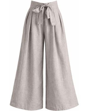 Nikka Place Linen Gaucho Summer Trousers With Front Tie - Grey