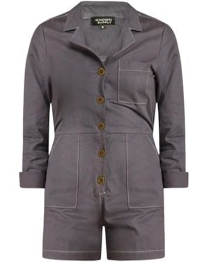 Known Supply Long Sleeve Button Up Romper - Grey