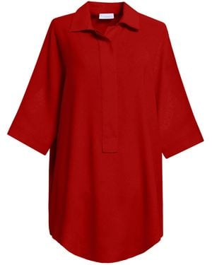 Perlavera Pinoly Hidden Placket Three Quarter Sleeve Tunic - Red