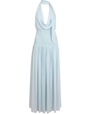 House of Ika Cowl Drape Smocked Waist Dress - Blue
