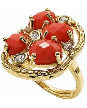 Farra Jade With Zircon Statement Ring - Red