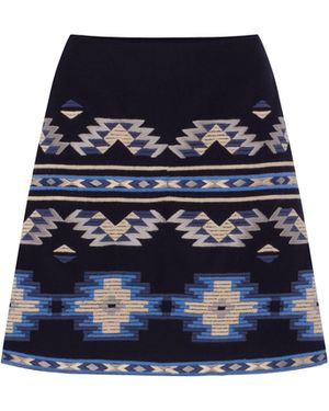 Annabo Rombé Geometric Embroidered Wool Mini Skirt – - Blue