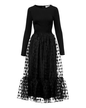 Nissa Polka Dot Organza Dress - Black