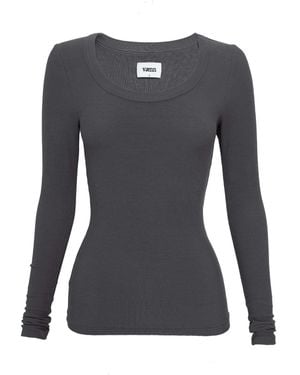 Vænn Scoop Neck Long Sleeve Rib Tee Charcoal - Black