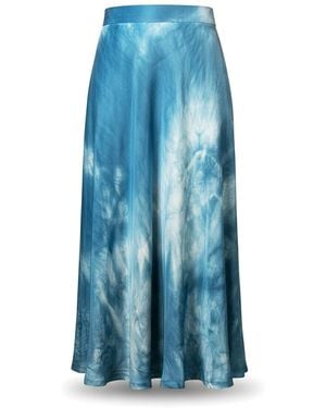 Stovaria Cloud Dyed Vegan Banana Silk Midi Skirt - Blue