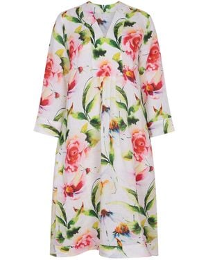 NoLoGo-chic Floris Print Picot Dress Linen Multi - White