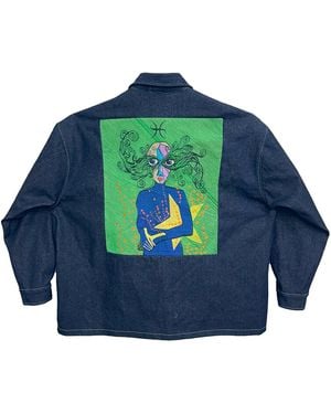 Zasta Studio Zodiac Pisces Denim Embroidered Coat Jacket - Green
