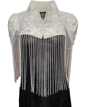 Any Old Iron Beaded Button Fringe Shrug - Grey