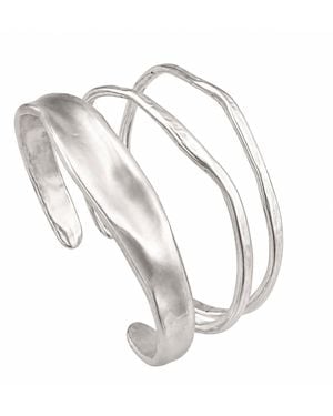 Rare Matters Jewelry Organic Sculpted Semi Matte Bangle Set Of Three - Metallic