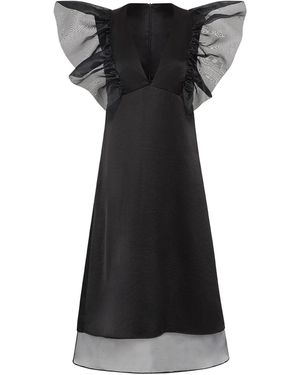 Lendrop Studios Ambretta Frill Shoulders Midi Dress - Black