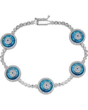 Spero London Round Bezel Multi Evil Eye Sterling Tennis Bracelet - Blue