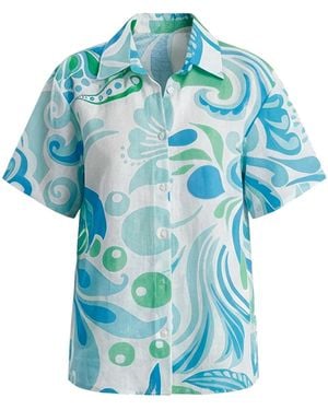 LOVEIST STORE Venice Abstract Print Woven Resort Shirt - Blue