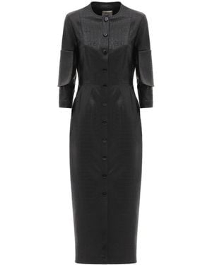 Julia Allert Croc-Effect Faux Leather Button Down Dress – - Black