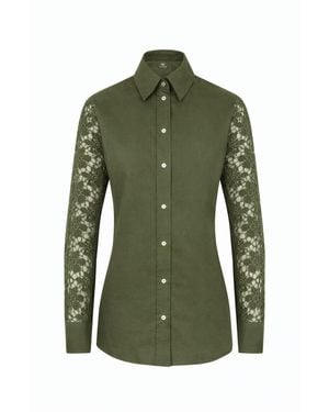 Sophie Cameron Davies Khaki Lace Sleeve Cotton Shirt - Green