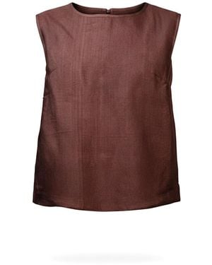 Stovaria Chocolate Handwoven Cotton Silk Structured Sleeveless Top - Brown