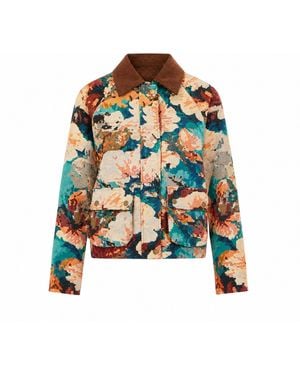 Yumi' Multicolour Floral Woven Bomber Jacket - Green