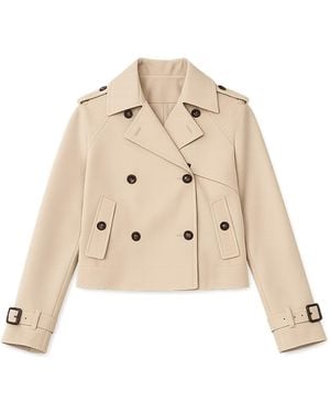 Yumi' Neutrals Cropped Trench Jacket With Pockets And Check Lining - Natural