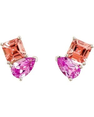 Juvetti Mona Earrings Set With Sapphire & Padparadscha Sapphire - Pink