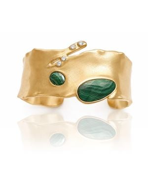 Rare Matters Jewelry Organic Celestial Malachite Bangle Statement Cuff Bracelet - Yellow