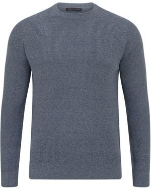 Paul James Knitwear Cotton Lightweight Fisherman Dylan Rib Jumper - Blue