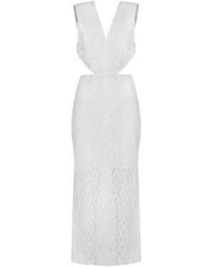 Women & Women Venice, Embroidered, Waist Ring Detailed, Long Cut-Out Dress - White