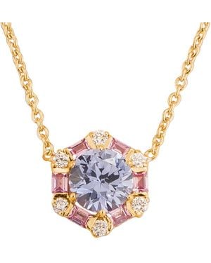 Juvetti Melba Pastel Sapphire, Sapphire & Diamond Halo Hexagon Pendant Necklace - White