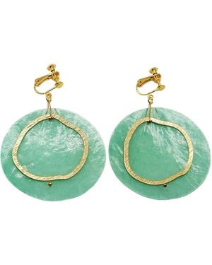 Laura Daili Emerald Shell Clip On Earrings - Green