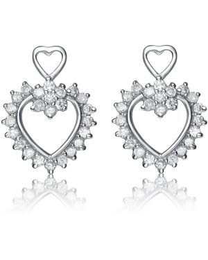 Genevive Jewelry Sterling Cubic Zirconia Double Open Heart Earrings - Metallic