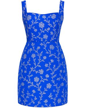 Richa Sharma Handcrafted Royal Silk Brocade Mini Dress - Blue