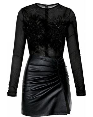 AGGI by HALEWSKI Tomira Mini Vegan Leather Party Dress - Black